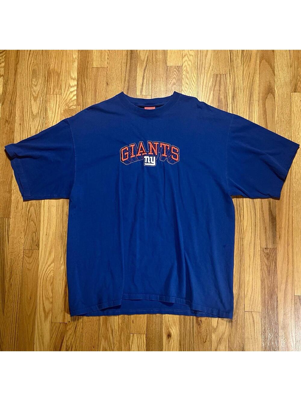 Vintage NFL NY Giants Embroidered Big logo T Shirt Blue 100% cotton Mens XXL 2XL